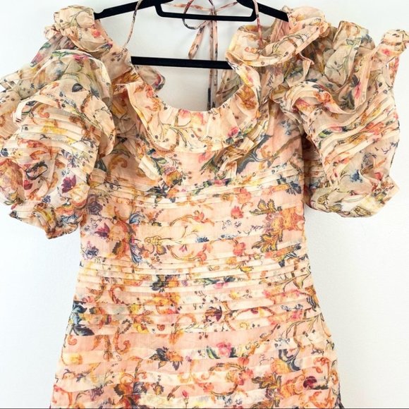 Beulah Dress Summer Mini Floral Ruffle Puff Sleeve Zimmermann Dupe - Picture 7 of 13